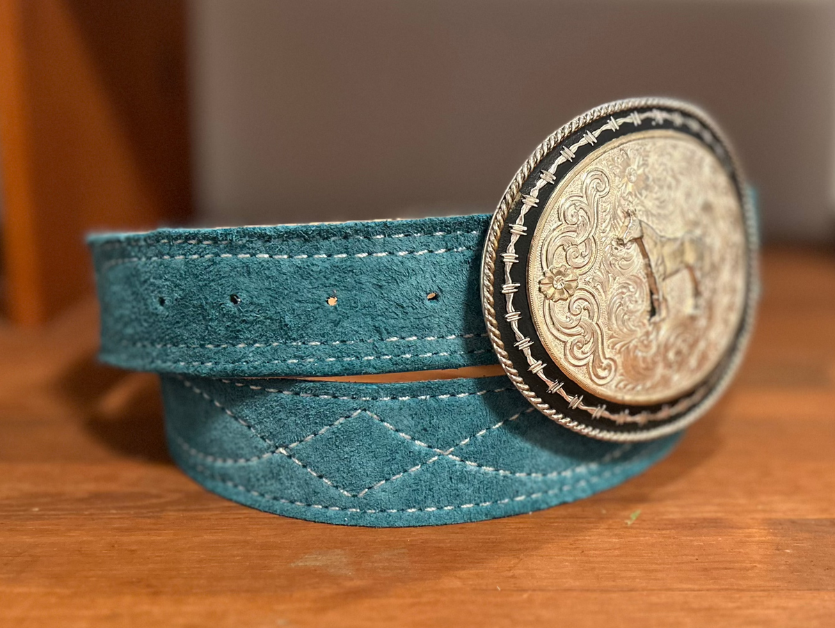 Turquoise Roughout Gunslinger Stitch Belt – Siblings in 
